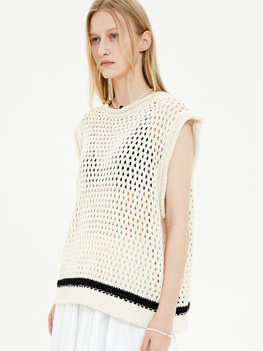For men, Honeycomb knit Vest / Cream