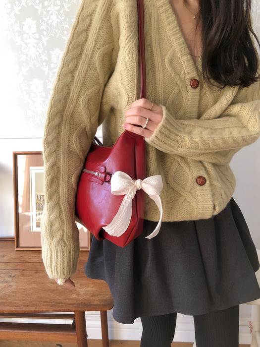 Belted ribbon bag_french red