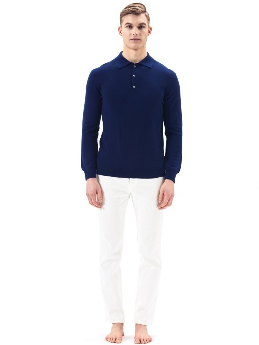 Wool Polo Collar Pullover #Ink Blue