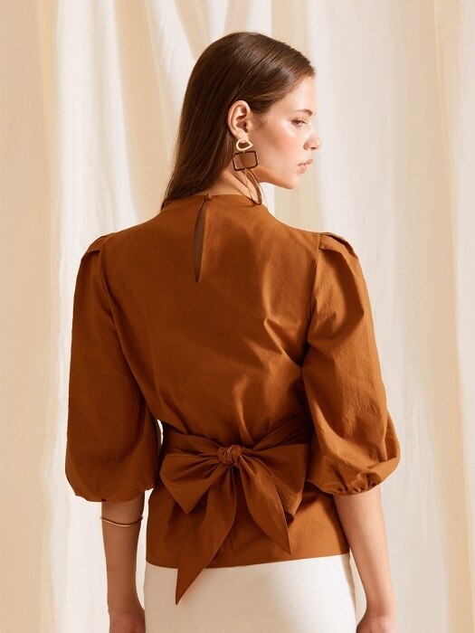 back ribbon blouse_orange brown