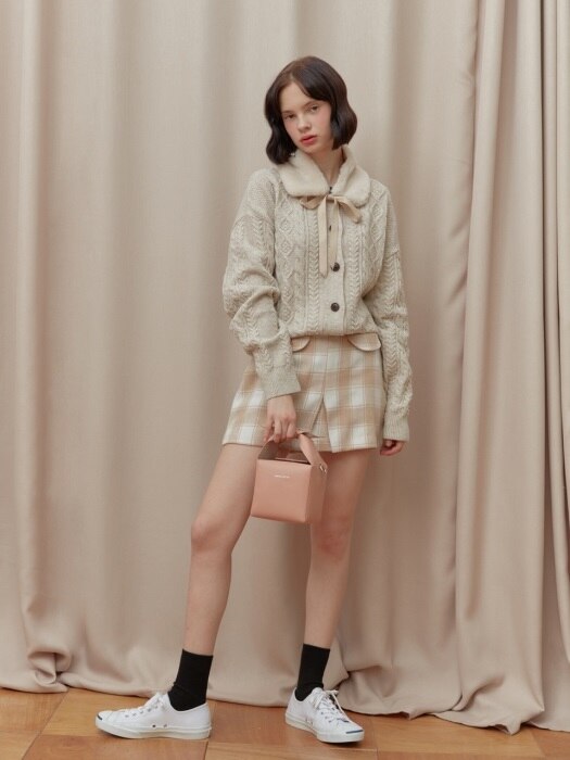 SIDE CUTTING WOOL SKIRTS_beige check