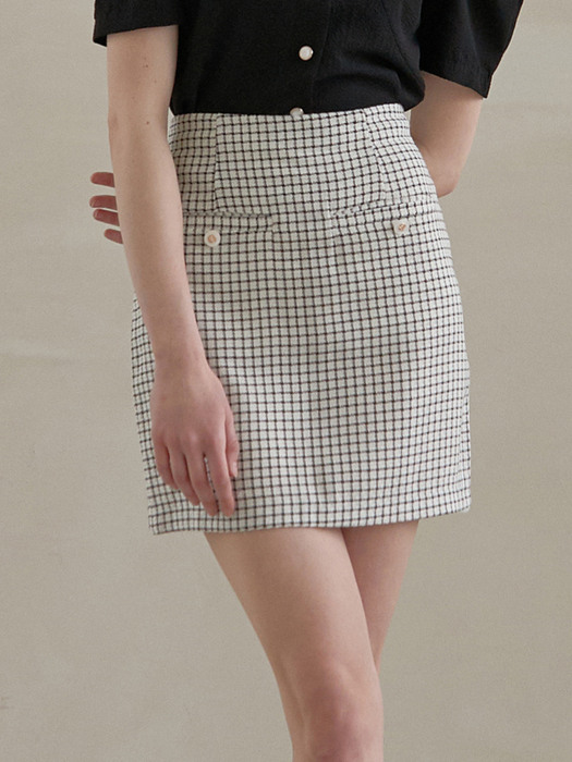 j974 tweed button skirt (ivory)