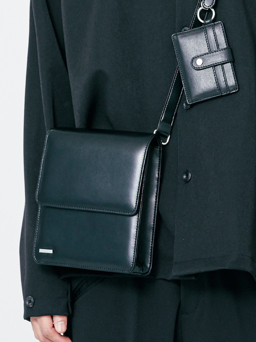 [L size]minimal bar square leather bag & multi card wallet black