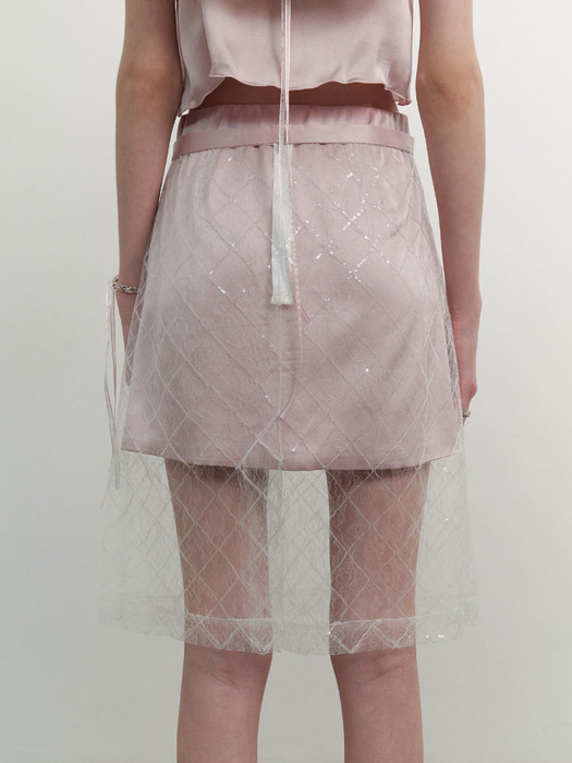 [2 SET] Shining Satin & Spangle Layered Skirt (L241MSK010)