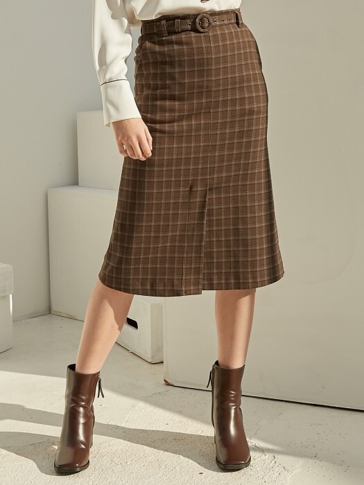 monts782 check skirt with waist-belt (check)