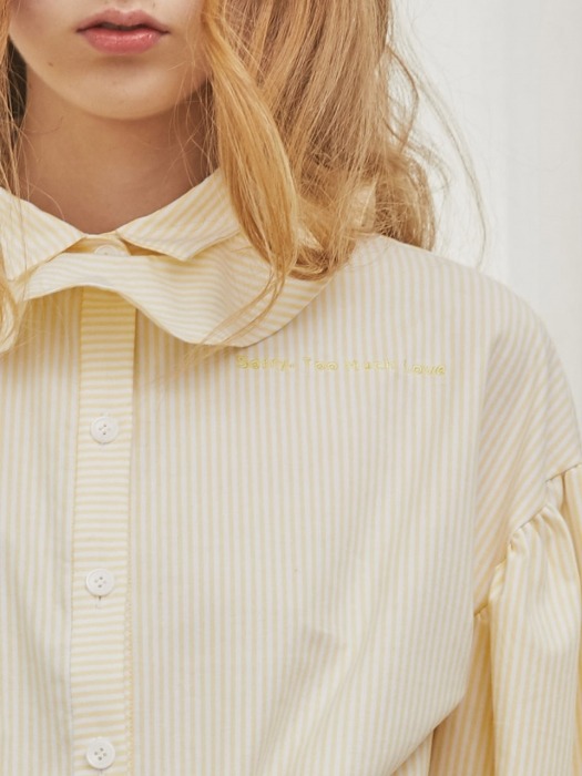 Neck Ruffle Stripe Dress_Yellow