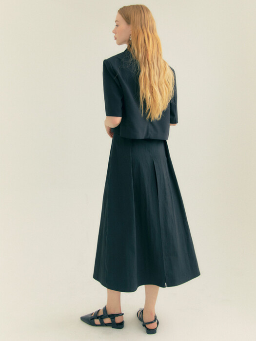  Cotton Pleats A-Line Long Skirt (Black)