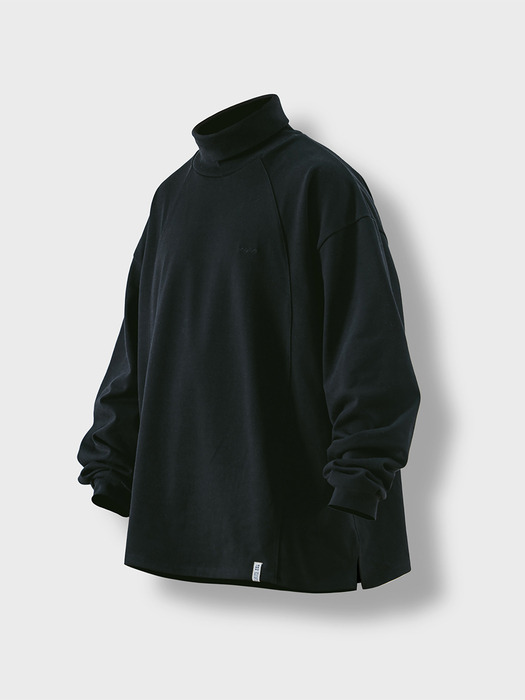 Oval Incision Turtle Neck Long Sleeve - Black