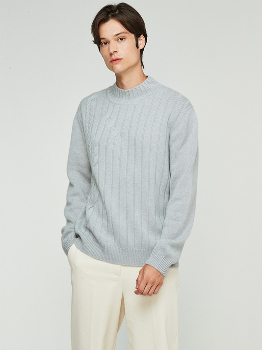 Mix Cable Pullover_Light Grey