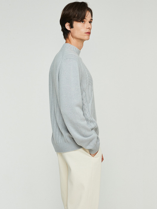Mix Cable Pullover_Light Grey
