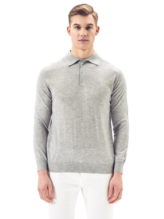 Wool Polo Collar Pullover #L.Grey