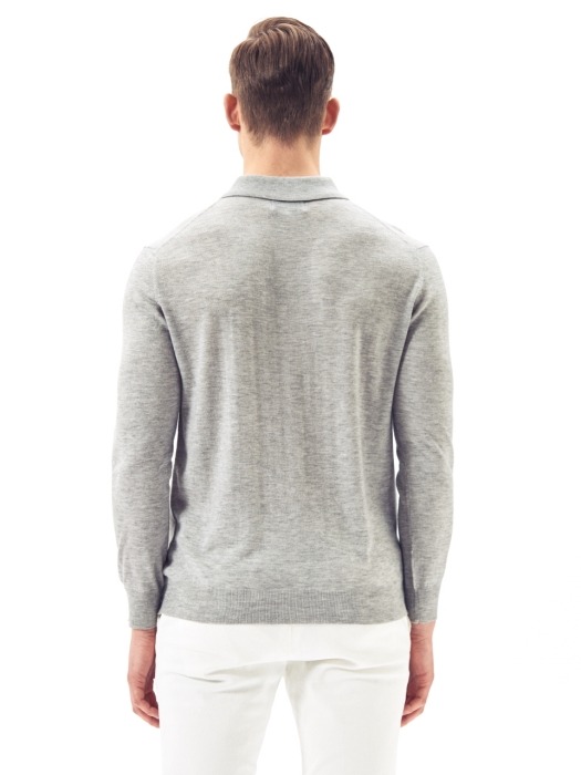 Wool Polo Collar Pullover #L.Grey