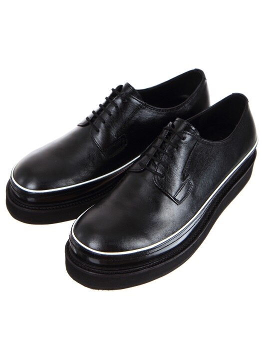 Oil Washing Black Leather Piping Derbys