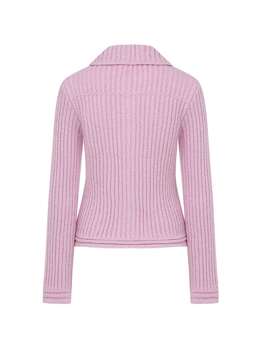 Ribbed Collar Knit Cardigan[LMBCSPKN172]-Pink