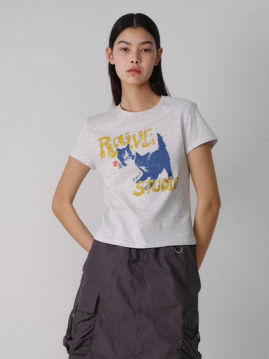 RAIVE Cat T-Shirt in M/Grey VW4ME042-1F