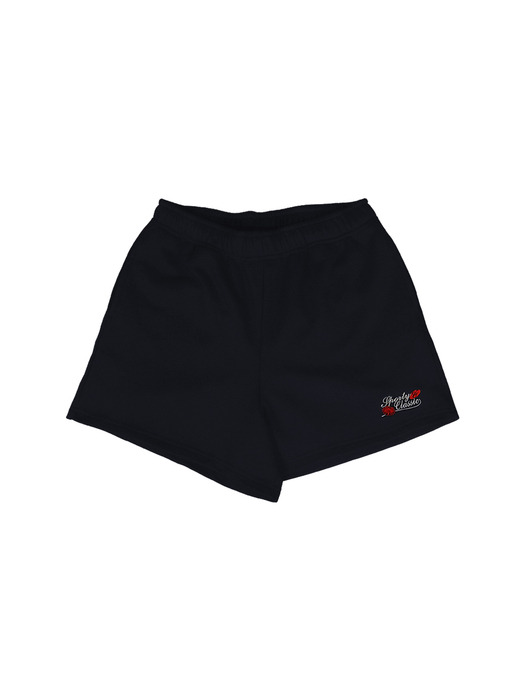 Flower embroidery point sweat shorts_Navy