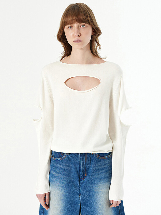 CUTTING HOLE KNIT TOP (ivory)