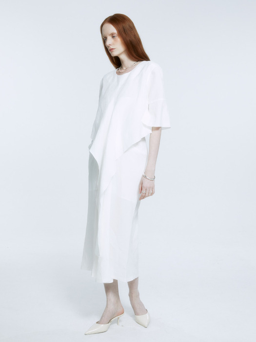 LETE ROBE Drape Linen Dress_Off White
