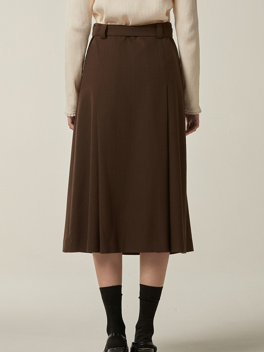 Side tuck midi skirt - Brown