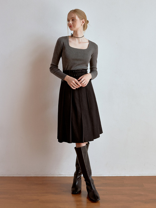 Mute wool pleats skirt 2color