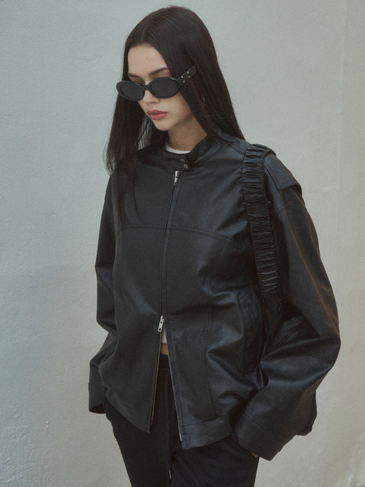 Oversized Faux Leather Jacket _CTO101(Black)