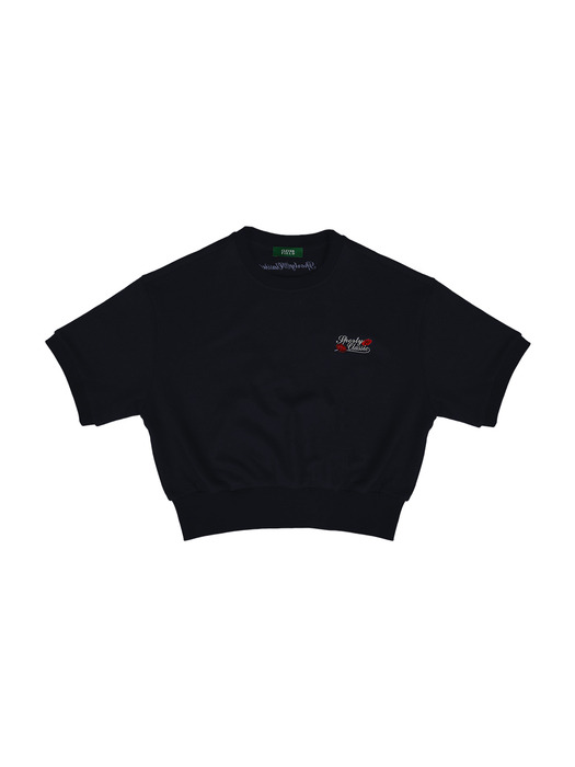 Flower embroidery loose fit sweat t-shirt_Navy