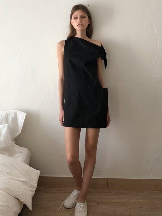 18 SS ribbon linen mini dress (black)