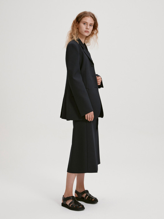 BELTED WOOL SKIRT (NAVY)