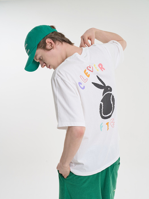 Overfit Color Graphic Line T-Shirt (White)