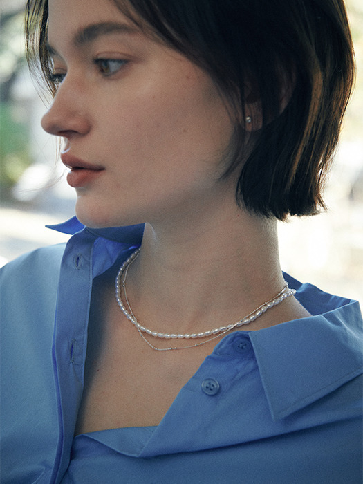 [925 silver] fresh-water pearl necklace ver.03 + boule necklace (silver)