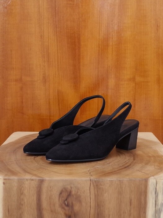 Double button sling back Black