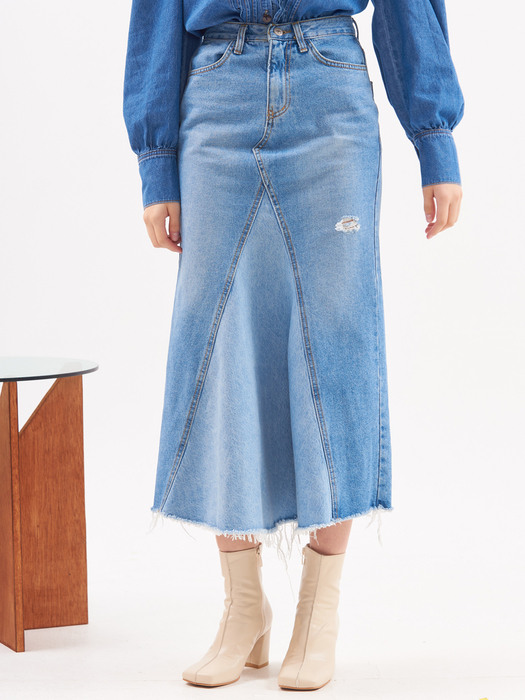 UP-173 two fabric flare skirt_blue