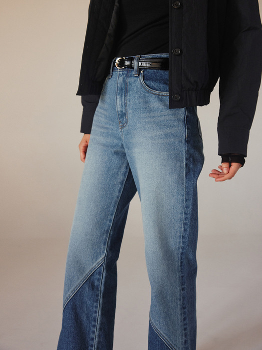 Diagonal Cut Straight Jeans