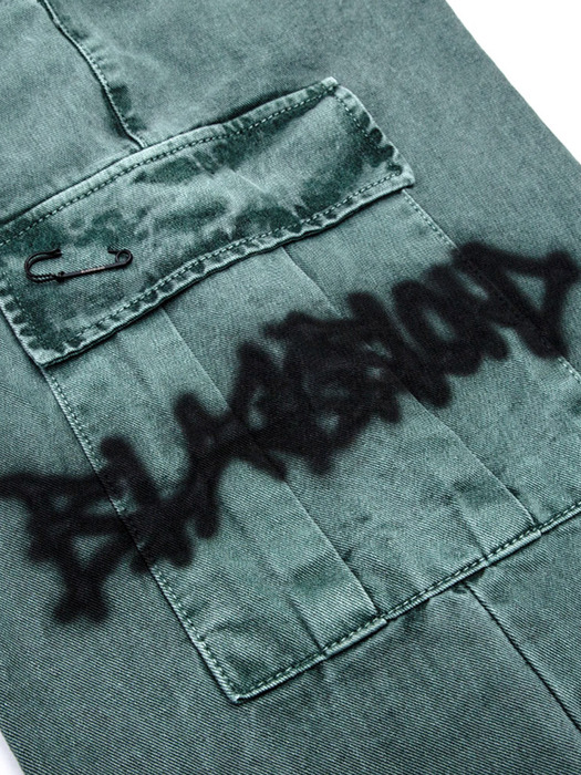 BBD Graffiti Logo Wide Denim Cargo Pants (Deep Green)