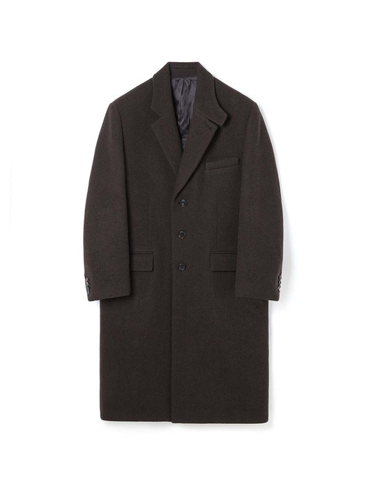 For men, 2-Way Collar Button Long Coat / Brown Twill