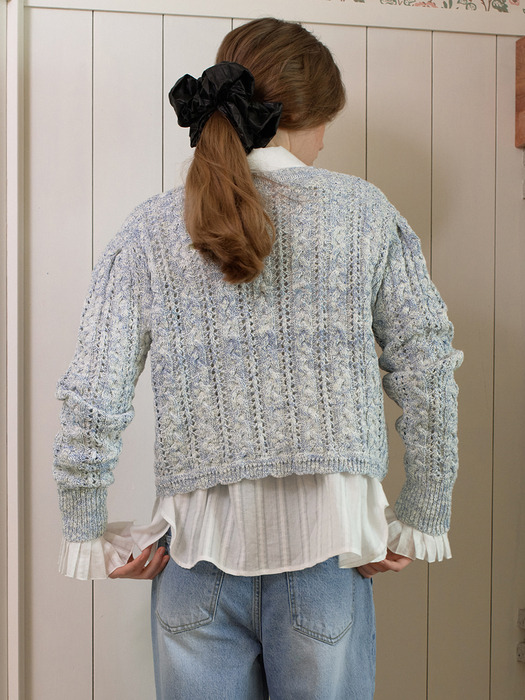 Melange Ribbon Crochet Knit Cardigan VC2433CD302M