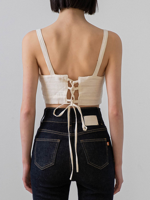 Square Label Point Bustier Top (Ivory)