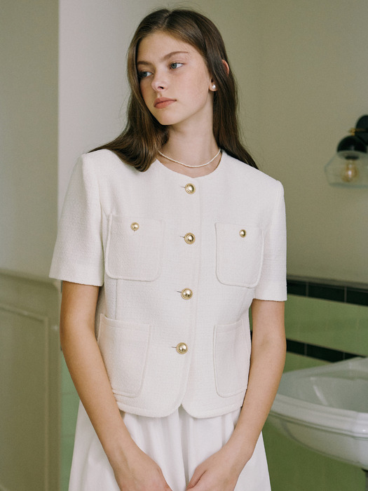 Jane Tweed Half Sleeve Jacket - Ivory