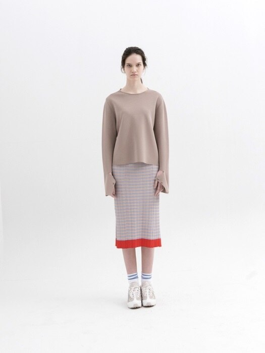 Multicolor Stripes Ribbed Knit Skirt - BEIGE