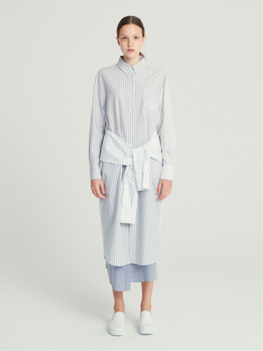 STRAPPED SHIRT LONG DRESS (STRIPE)