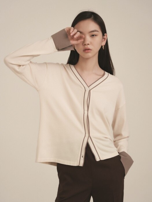 18AU COLOR LINE CARDIGAN (IVORY)