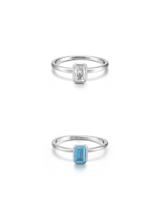 [Silver925]Blue Sapphire Emerald Bezel Ring_CR0488