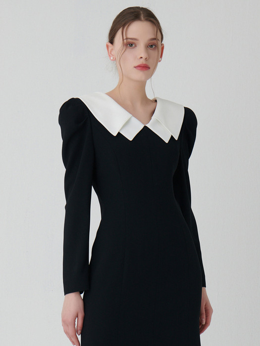 Molly / Point Collar Flare Dress-Long Sleeve