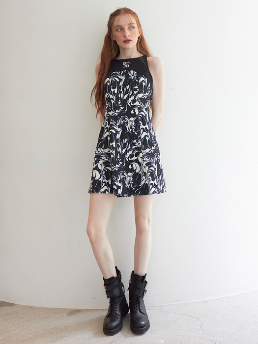 Mono marbling summer dress (Black)