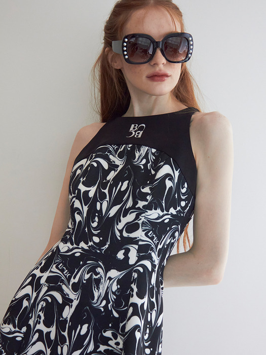 Mono marbling summer dress (Black)