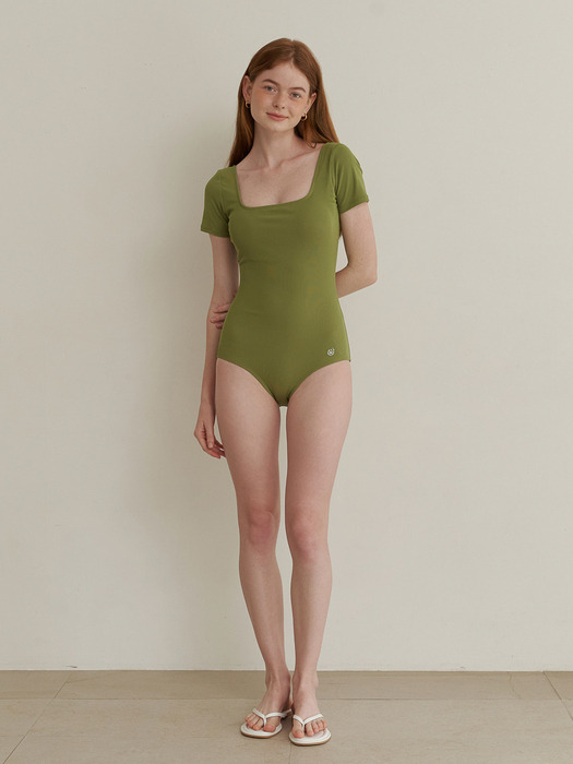 A SQUARE NECK FLOWER SEED SWIMSUIT_GREEN