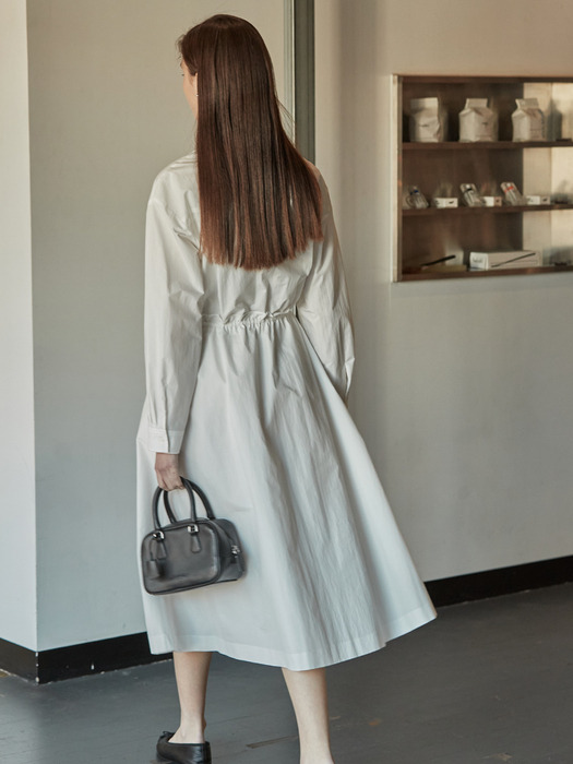 String front tuck shirt dress - Off white