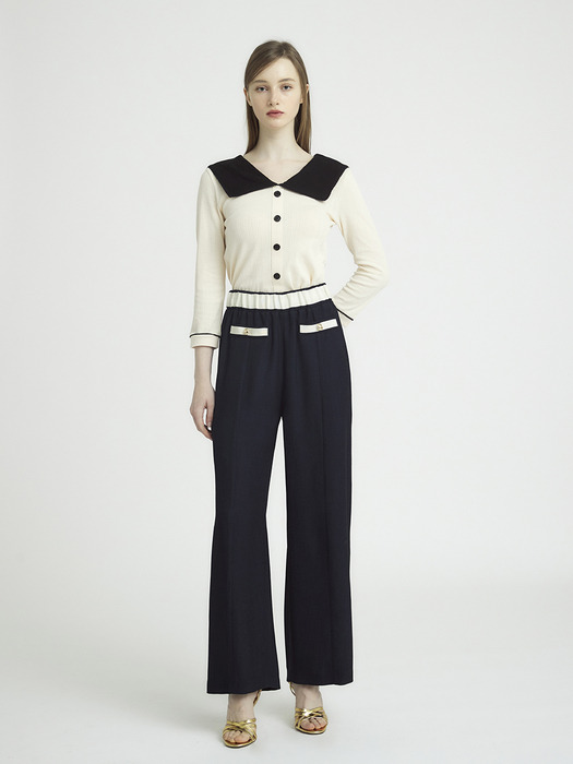 CONTRASTED SAILOR COLLAR TOP - IVORY