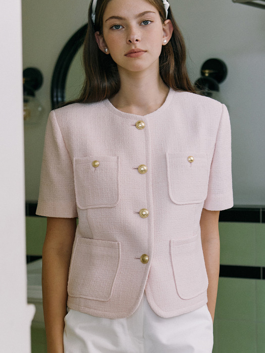 Jane Tweed Half Sleeve Jacket - Pink