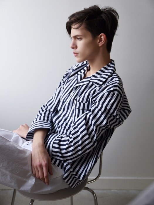 M Pajama Shirt  _ Navy stripe